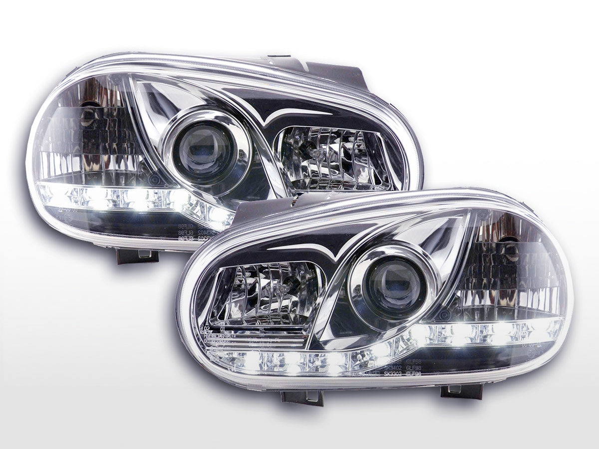 Scheinwerfer Set Daylight LED Tagfahrlicht VW Golf 4 97-03 chrom Scheinwerfer Set Daylight LED Tagfahrlicht VW Golf 4 97-03 chrom